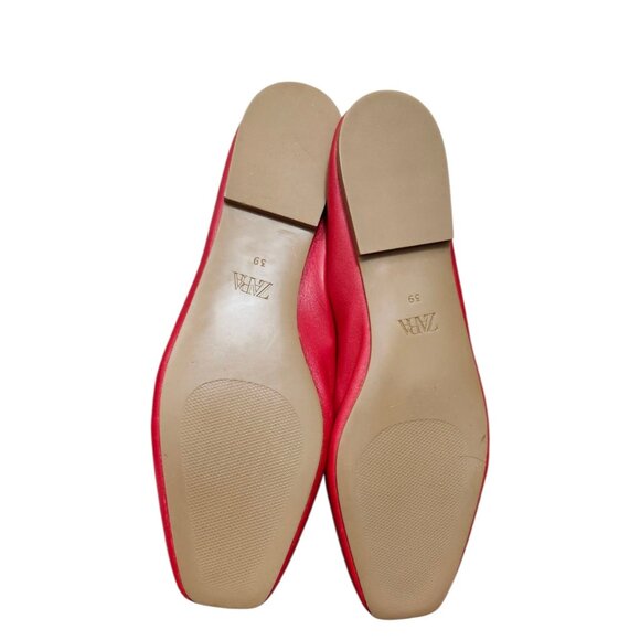 Zara Red Leather Ballet Flats Size EU 39/US 8.5 - Picture 9 of 12